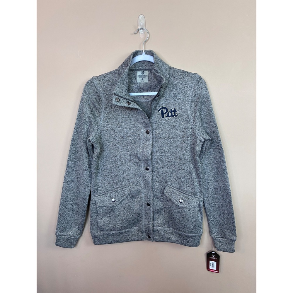 Colosseum Pitt Panthers Mens Small Gray Full Zip Snap Fleece Lined Jacket NEW